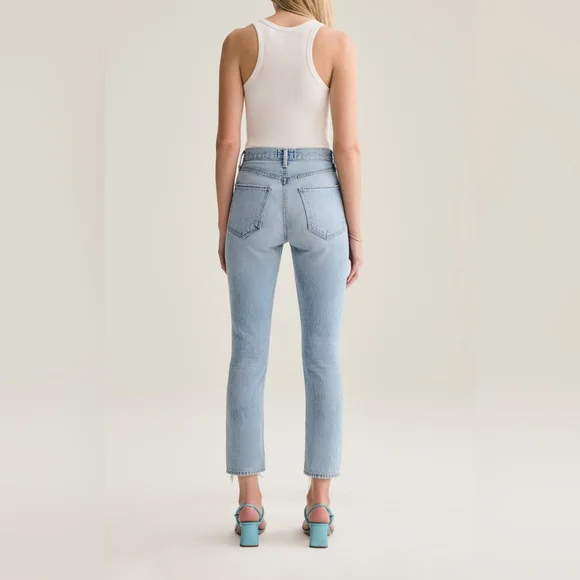 Agolde Riley High Rise Straight Crop Light Wash Ripped Jeans Size 25 - Picture 3 of 9